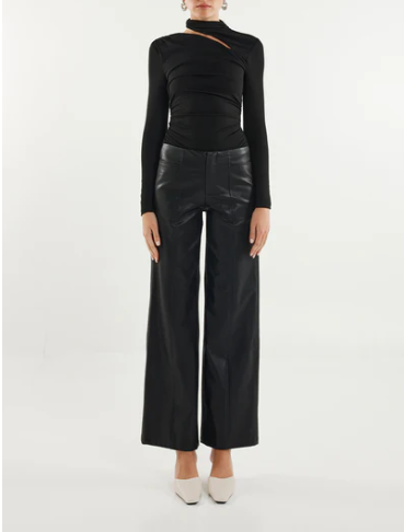 Black split front long sleeve top