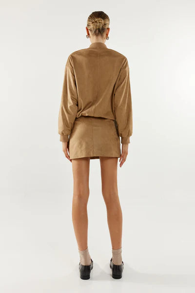 Tan brown faux suede bomber jacket