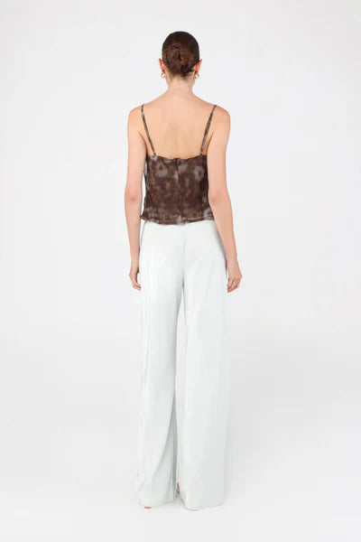 Brown and blue floral print cowl neck top